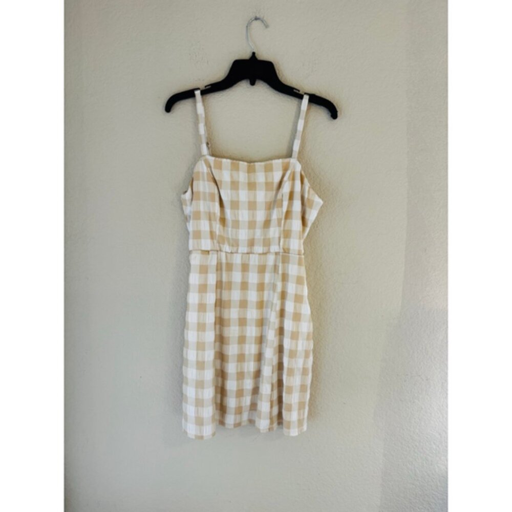 Beige White Gingham Mini Dress M